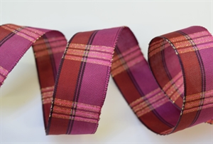 Band 25m/ 25mm, Karo mit Lurex, rubin/aubergine Band 25m/ 25mm, Karo mit Lurex, rubin/aubergine