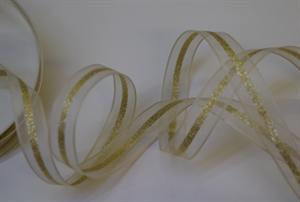 Band 20m/ 12mm, Organza Streifen, ecru/gold Band 20m/ 12mm, Organza Streifen, ecru/gold