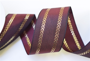 Band 20m/ 40mm, Lurexstreifen, rubin/gold Band 20m/ 40mm, Lurexstreifen, rubin/gold