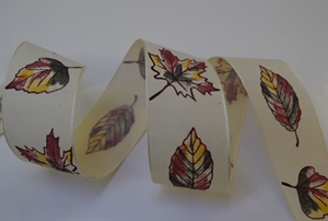 Band 15m/ 40mm, Herbst - mit Blatt, natur Band 15m/ 40mm, Herbst - mit Blatt, natur