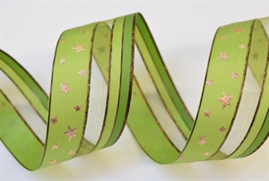 Band 25m/ 40mm, Org. mit Sternen assy, grün Band 25m/ 40mm, Org. mit Sternen assy, grün