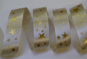 Band 20m/ 25mm, Sterne mit Lurex, gold Band 20m/ 25mm, Sterne mit Lurex, gold