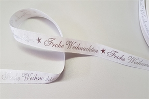 Band 25m/ 15mm, Frohe Weihnachten, weiss/silber Band 25m/ 15mm, Frohe Weihnachten, weiss/silber