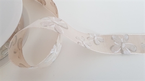 Band 25m/ 25mm, Blumen auf Leinen, natur Band 25m/ 25mm, Blumen auf Leinen, natur