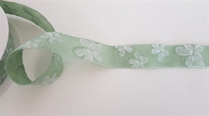 Band 25m/ 25mm, Blumen auf Leinen, grün Band 25m/ 25mm, Blumen auf Leinen, grün