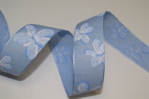 Band 25m/ 25mm, Blumen auf Leinen, blau Band 25m/ 25mm, Blumen auf Leinen, blau
