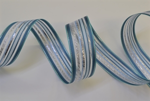 Band 25m/ 25mm, Organza Streifen, blaugrau Band 25m/ 25mm, Organza Streifen, blaugrau