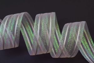 Band 25m/ 25mm, Organza Streifen, rosa-weiss Band 25m/ 25mm, Organza Streifen, rosa-weiss