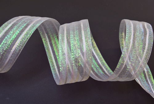 Band 25m/ 25mm, Organza Streifen, blau-weiss Band 25m/ 25mm, Organza Streifen, blau-weiss