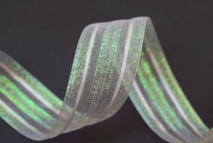 Band 25m/ 40mm, Organza Streifen, blau-weiss Band 25m/ 40mm, Organza Streifen, blau-weiss