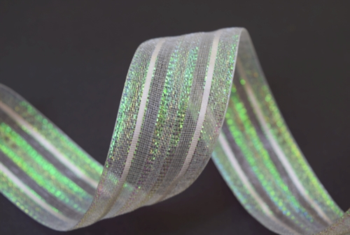 Band 25m/ 40mm, Organza Streifen, blau-weiss Band 25m/ 40mm, Organza Streifen, blau-weiss