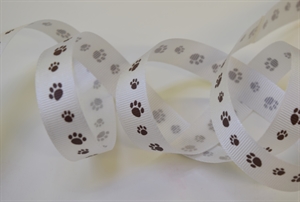 Band 20m/ 15mm, Katzentatzen, weiss/braun Band 20m/ 15mm, Katzentatzen, weiss/braun