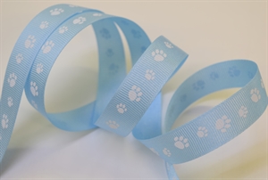 Band 20m/ 15mm, Katzentatzen, blau/weiss Band 20m/ 15mm, Katzentatzen, blau/weiss