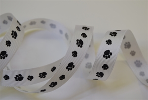 Band 20m/ 15mm, Katzentatzen, weiss/schwarz Band 20m/ 15mm, Katzentatzen, weiss/schwarz