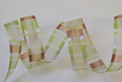 Band 25m/ 15mm, Organza Streifen, braun/grün Band 25m/ 15mm, Organza Streifen, braun/grün