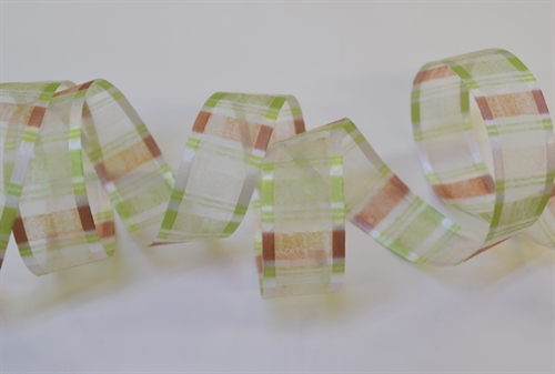 Band 25m/ 25mm, Organza Streifen, braun/grün Band 25m/ 25mm, Organza Streifen, braun/grün