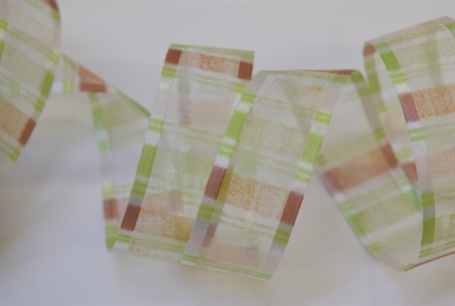 Band 25m/ 40mm, Organza Streifen, grün/gelb Band 25m/ 40mm, Organza Streifen, grün/gelb