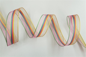 Band 25m/ 25mm, Organz Streifen farbig, rosa Band 25m/ 25mm, Organz Streifen farbig, rosa