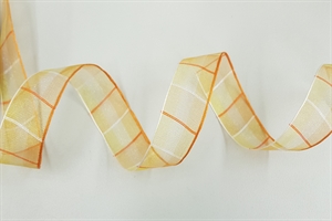 Band 25m/ 25mm, Karo-Organza, orange-gelb Band 25m/ 25mm, Karo-Organza, orange-gelb