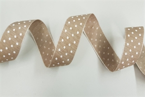 Band 25m/ 25mm, Punke auf Leinen, braun-weiss Band 25m/ 25mm, Punke auf Leinen, braun-weiss
