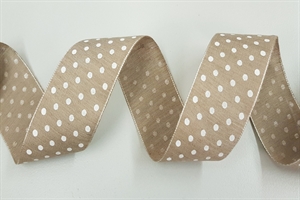 Band 25m/ 40mm, Punke auf Leinen, braun-weiss Band 25m/ 40mm, Punke auf Leinen, braun-weiss