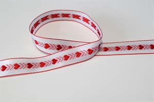 Band 25m/ 15mm, Herz gestickt, rot/weiss Band 25m/ 15mm, Herz gestickt, rot/weiss
