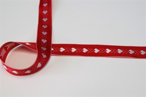 Band 25m/ 15mm, Herz gestickt, rot/weiss Band 25m/ 15mm, Herz gestickt, rot/weiss