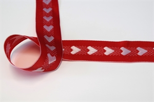 Band 25m/ 25mm, Herz gestickt, weiss/rot Band 25m/ 25mm, Herz gestickt, weiss/rot