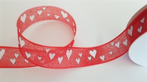 Band 25m/ 25mm, Herz, weiss-rot Band 25m/ 25mm, Herz, weiss-rot