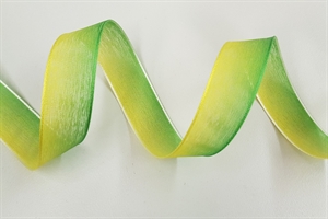 Band 25m/ 25mm, Organza 2-farbig, grün-gelb Band 25m/ 25mm, Organza 2-farbig, grün-gelb