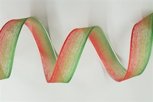 Band 25m/ 25mm, Organza 2-farbig, rot-grün Band 25m/ 25mm, Organza 2-farbig, rot-grün