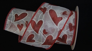 Band 10y/ 60mm, Herzen, rot/weiss Band 10y/ 60mm, Herzen, rot/weiss