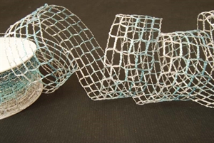 Band 15m/ 40mm, Netz, weiss/blaugrün Band 15m/ 40mm, Netz, weiss/blaugrün