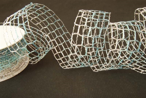 Band 15m/ 40mm, Netz, weiss/blaugrün Band 15m/ 40mm, Netz, weiss/blaugrün