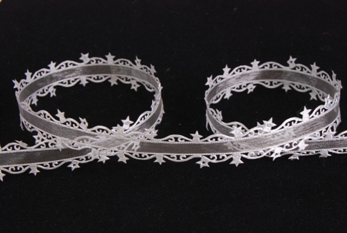 Band 20m/ 23mm, Sternen an Organza, grau Band 20m/ 23mm, Sternen an Organza, grau