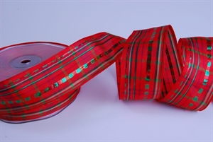 Band 20m/ 40mm, Karo mit Lurexband, rot Band 20m/ 40mm, Karo mit Lurexband, rot