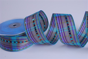 Band 20m/ 40mm, Karo mit Lurexband, lilablau Band 20m/ 40mm, Karo mit Lurexband, lilablau