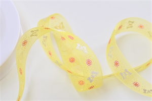 Band 25m/ 15mm, Organza m.Schmetterling, gelb Band 25m/ 15mm, Organza m.Schmetterling, gelb