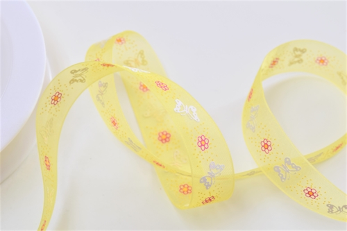 Band 25m/ 15mm, Organza m.Schmetterling, gelb Band 25m/ 15mm, Organza m.Schmetterling, gelb