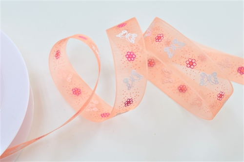 Band 25m/ 15mm, Organza m.Schmetterling, orange Band 25m/ 15mm, Organza m.Schmetterling, orange