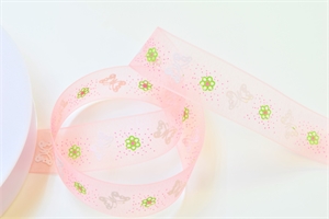 Band 25m/ 15mm, Organza m.Schmetterling, pink Band 25m/ 15mm, Organza m.Schmetterling, pink