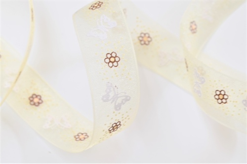 Band 25m/ 15mm, Organza m.Schmetterling, beige Band 25m/ 15mm, Organza m.Schmetterling, beige