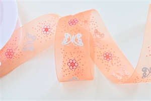 Band 25m/ 25mm, Organza m.Schmetterling, orange Band 25m/ 25mm, Organza m.Schmetterling, orange