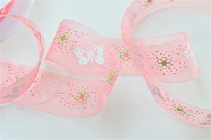 Band 25m/ 25mm, Organza m.Schmetterling, pink Band 25m/ 25mm, Organza m.Schmetterling, pink
