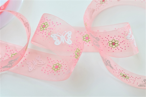 Band 25m/ 25mm, Organza m.Schmetterling, pink Band 25m/ 25mm, Organza m.Schmetterling, pink