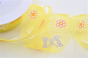 Band 25m/ 40mm, Organza m.Schmetterling, gelb Band 25m/ 40mm, Organza m.Schmetterling, gelb