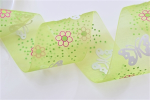 Band 25m/ 40mm, Organza m.Schmetterling, grün Band 25m/ 40mm, Organza m.Schmetterling, grün