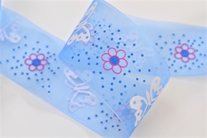 Band 25m/ 40mm, Organza m.Schmetterling, blau Band 25m/ 40mm, Organza m.Schmetterling, blau