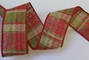 Band 10m/ 40mm, Karo Jute, rot/bunt Band 10m/ 40mm, Karo Jute, rot/bunt