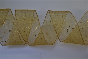 Band 20m/ 40mm, Glimmer & Sterne Organza, gold Band 20m/ 40mm, Glimmer & Sterne Organza, gold